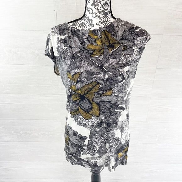 Saloni Floral Brushstroke Capped Sleeve Silk Top - Picture 1 of 7